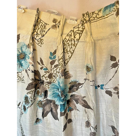 2 Mid Century Curtain Panels Turquoise Tan - Picture 3 of 3